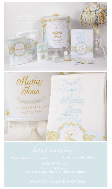 Trusou de botez cu broderie personalizata pentru baieti, Gold & Mint 4